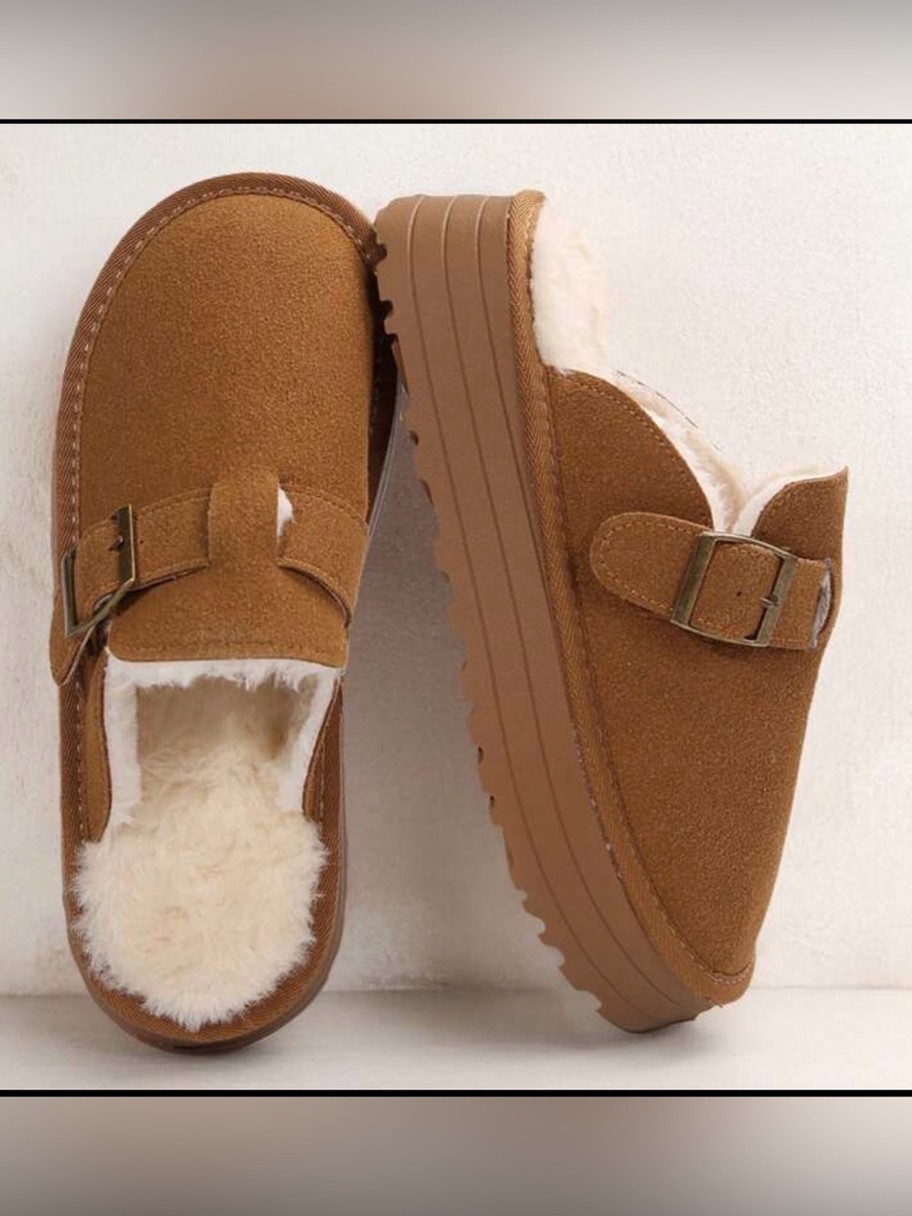 Cozy Faux-Suede Shearling Lined Mule - Brown